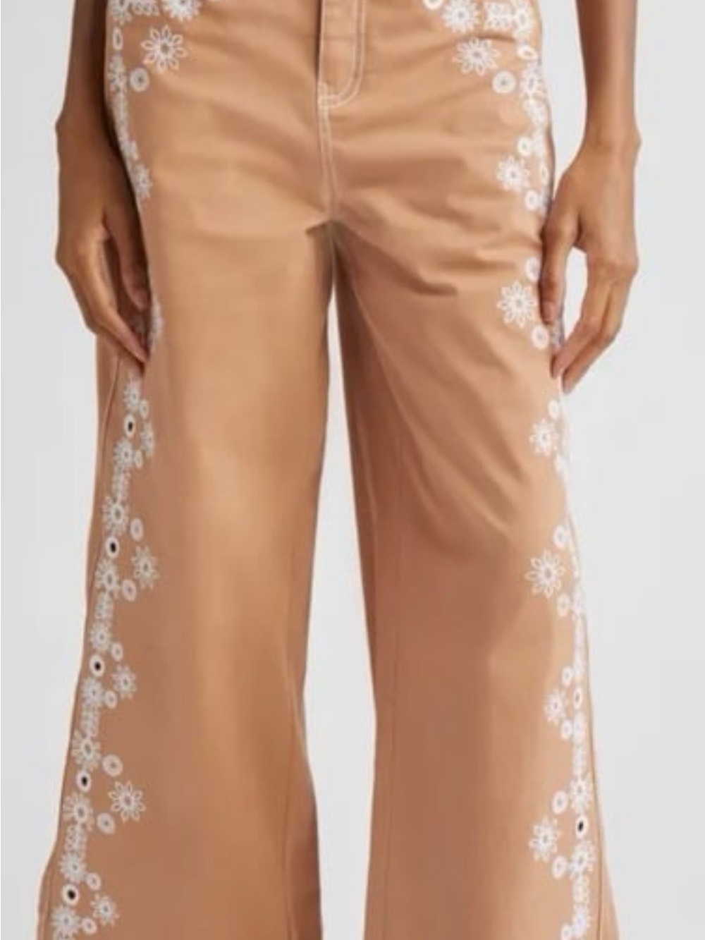 Cinq a Sept Mazie Embroidered Stretch-Cotton Wide-Leg Crop Pants
